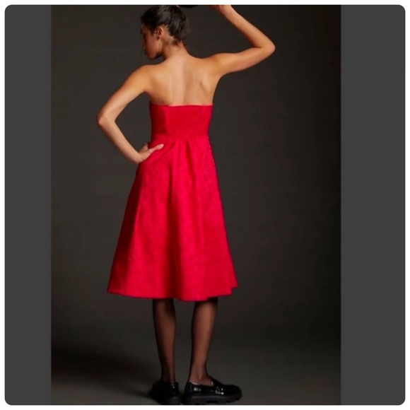 NWT Anthropologie Jacquard floral print Red Strapless Midi Dress size 12 - Picture 4 of 14